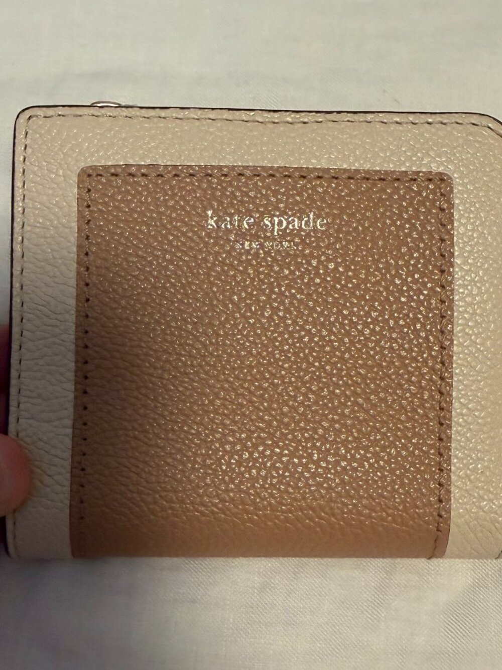 Kate Spade Beige and Brown Pebble Leather Bifold Wallet